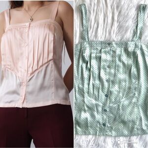 Vintage ESCADA Pleated Silk Camisole Top in Blue polka dots Size 42/Large